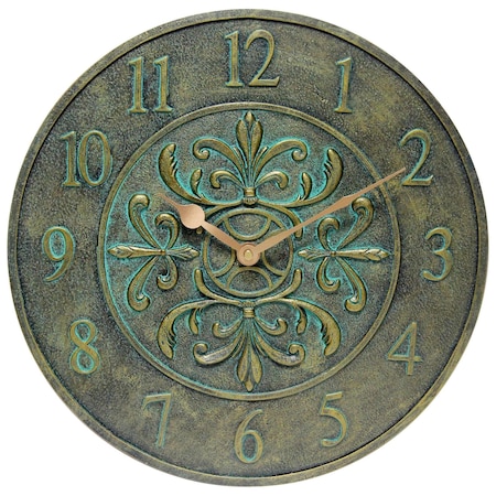 Infinity Instruments Blanc Fleur Aged Bronze Clock - 15in Round Aged Bronze Finish Case, Water Resistant 13377BZ-C